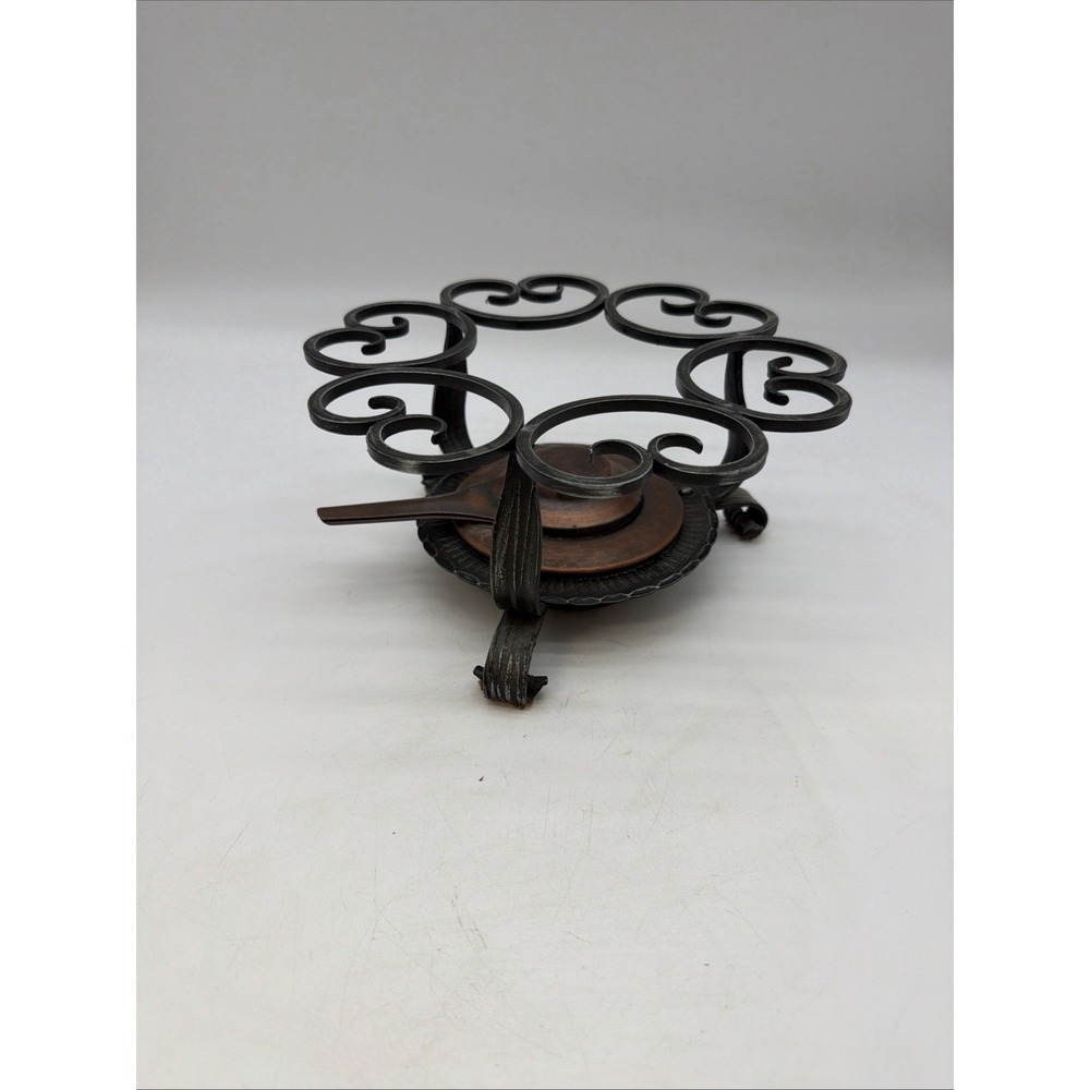 Vintage Swiss Stockli Netstal Iron Fondue Stand w/ Textured Hammered Copper Fuel